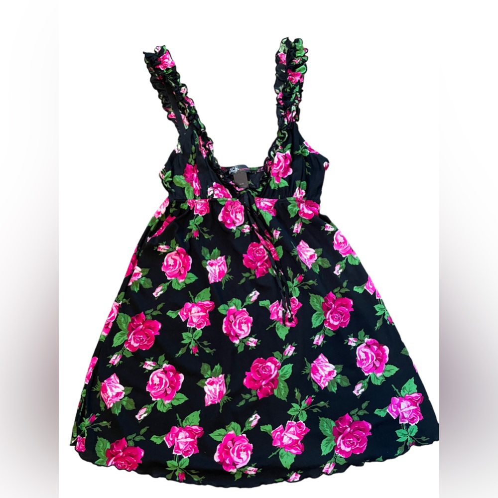 Smart & Sexy Sleepwear Vintage 90s Whimsygoth Romantic Rose Ruffle Slip Dress - Picture 3 of 8